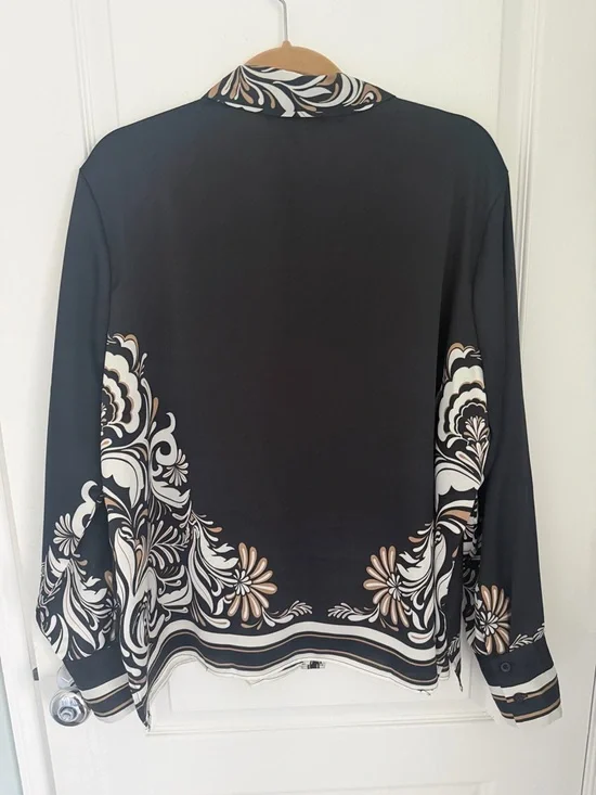 Ellen Tracy Blouse with Cream & Brown Baroque Print XL - Picture 4 of 5